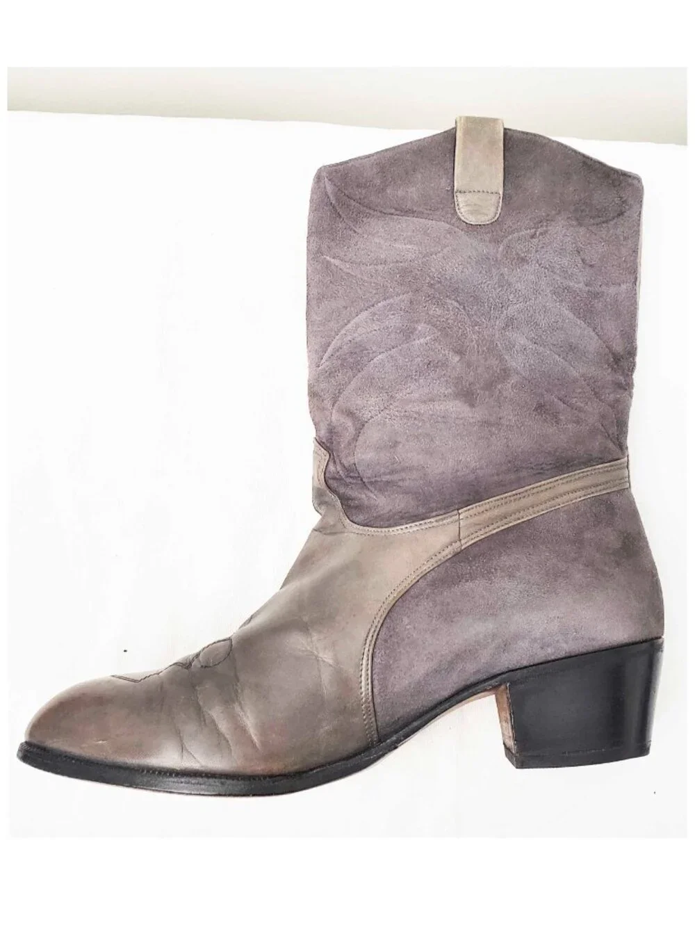 Vintage Pierre Cardin Men's Gray Suede Leather Western Style Boots 9 M